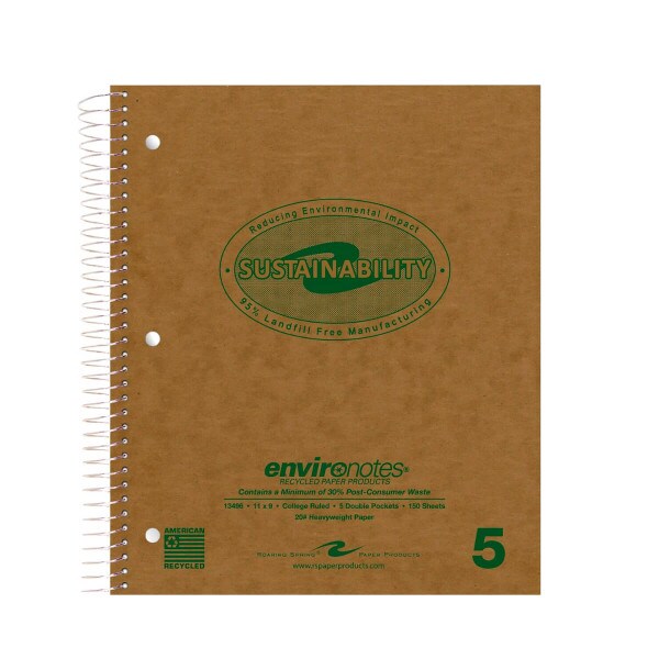 Environotes Recycled Paper Products 5-Subject Noteobook